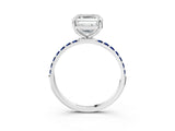 White gold Asscher Cut Diamond Solitaire Ring with Round with Blue Sapphire side stone Pavé Band and Prong Setting_34