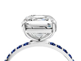 White gold Asscher Cut Diamond Solitaire Ring with Round with Blue Sapphire side stone Pavé Band and Prong Setting_35