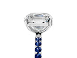 White gold Asscher Cut Diamond Solitaire Ring with Round with Blue Sapphire side stone Pavé Band and Prong Setting_5