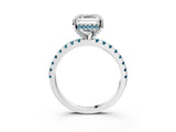 White gold Asscher Cut Diamond Solitaire Ring with Round with Blue Topaz side stone Pavé Band and Four-Prong Setting_15