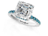 White gold Asscher Cut Diamond Solitaire Ring with Round with Blue Topaz side stone Pavé Band and Four-Prong Setting_1