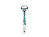 White gold Asscher Cut Diamond Solitaire Ring with Round with Blue Topaz side stone Pavé Band and Four-Prong Setting_2