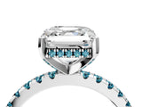 White gold Asscher Cut Diamond Solitaire Ring with Round with Blue Topaz side stone Pavé Band and Four-Prong Setting_4