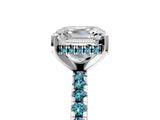 White gold Asscher Cut Diamond Solitaire Ring with Round with Blue Topaz side stone Pavé Band and Four-Prong Setting_41