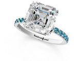 White gold Asscher Cut Diamond Solitaire Ring with Round with Blue Topaz side stone Pavé Band and Prong Setting_25