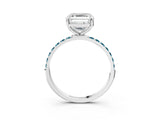 White gold Asscher Cut Diamond Solitaire Ring with Round with Blue Topaz side stone Pavé Band and Prong Setting_27