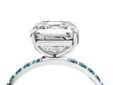 White gold Asscher Cut Diamond Solitaire Ring with Round with Blue Topaz side stone Pavé Band and Prong Setting_28
