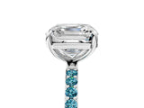White gold Asscher Cut Diamond Solitaire Ring with Round with Blue Topaz side stone Pavé Band and Prong Setting_29
