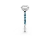 White gold Asscher Cut Diamond Solitaire Ring with Round with Blue Topaz side stone Pavé Band and Prong Setting_56