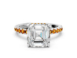 White gold Asscher Cut Diamond Solitaire Ring with Round with Citrine side stone Pavé Band and Four-Prong Setting_12