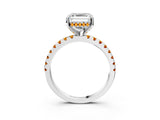 White gold Asscher Cut Diamond Solitaire Ring with Round with Citrine side stone Pavé Band and Four-Prong Setting_3