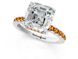 White gold Asscher Cut Diamond Solitaire Ring with Round with Citrine side stone Pavé Band and Four-Prong Setting_37