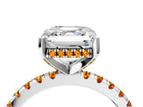 White gold Asscher Cut Diamond Solitaire Ring with Round with Citrine side stone Pavé Band and Four-Prong Setting_4