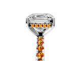 White gold Asscher Cut Diamond Solitaire Ring with Round with Citrine side stone Pavé Band and Four-Prong Setting_5