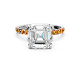 White gold Asscher Cut Diamond Solitaire Ring with Round with Citrine side stone Pavé Band and Prong Setting_12