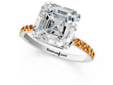 White gold Asscher Cut Diamond Solitaire Ring with Round with Citrine side stone Pavé Band and Prong Setting_13