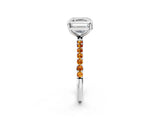 White gold Asscher Cut Diamond Solitaire Ring with Round with Citrine side stone Pavé Band and Prong Setting_2