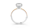 White gold Asscher Cut Diamond Solitaire Ring with Round with Citrine side stone Pavé Band and Prong Setting_3