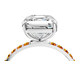 White gold Asscher Cut Diamond Solitaire Ring with Round with Citrine side stone Pavé Band and Prong Setting_4