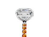 White gold Asscher Cut Diamond Solitaire Ring with Round with Citrine side stone Pavé Band and Prong Setting_5