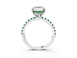 White gold Asscher Cut Diamond Solitaire Ring with Round with Emerald side stone Pavé Band and Four-Prong Setting_15