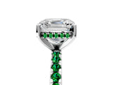 White gold Asscher Cut Diamond Solitaire Ring with Round with Emerald side stone Pavé Band and Four-Prong Setting_17