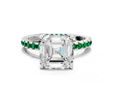 White gold Asscher Cut Diamond Solitaire Ring with Round with Emerald side stone Pavé Band and Four-Prong Setting_24