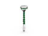White gold Asscher Cut Diamond Solitaire Ring with Round with Emerald side stone Pavé Band and Four-Prong Setting_26
