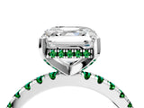 White gold Asscher Cut Diamond Solitaire Ring with Round with Emerald side stone Pavé Band and Four-Prong Setting_28