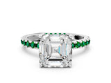 White gold Asscher Cut Diamond Solitaire Ring with Round with Emerald side stone Pavé Band and Four-Prong Setting_36