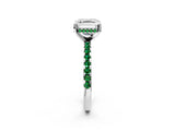 White gold Asscher Cut Diamond Solitaire Ring with Round with Emerald side stone Pavé Band and Four-Prong Setting_38