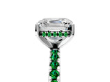 White gold Asscher Cut Diamond Solitaire Ring with Round with Emerald side stone Pavé Band and Four-Prong Setting_41