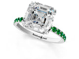 White gold Asscher Cut Diamond Solitaire Ring with Round with Emerald side stone Pavé Band and Prong Setting_13