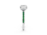 White gold Asscher Cut Diamond Solitaire Ring with Round with Emerald side stone Pavé Band and Prong Setting_14