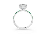 White gold Asscher Cut Diamond Solitaire Ring with Round with Emerald side stone Pavé Band and Prong Setting_15