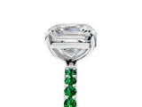 White gold Asscher Cut Diamond Solitaire Ring with Round with Emerald side stone Pavé Band and Prong Setting_17