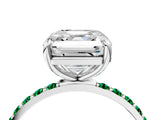 White gold Asscher Cut Diamond Solitaire Ring with Round with Emerald side stone Pavé Band and Prong Setting_28