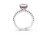 White gold Asscher Cut Diamond Solitaire Ring with Round with Garnet side stone Pavé Band and Four-Prong Setting_15