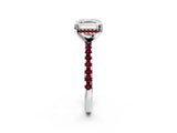 White gold Asscher Cut Diamond Solitaire Ring with Round with Garnet side stone Pavé Band and Four-Prong Setting_2