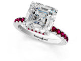 White gold Asscher Cut Diamond Solitaire Ring with Round with Garnet side stone Pavé Band and Four-Prong Setting_37