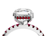 White gold Asscher Cut Diamond Solitaire Ring with Round with Garnet side stone Pavé Band and Four-Prong Setting_4