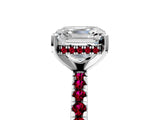 White gold Asscher Cut Diamond Solitaire Ring with Round with Garnet side stone Pavé Band and Four-Prong Setting_5