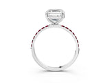 White gold Asscher Cut Diamond Solitaire Ring with Round with Garnet side stone Pavé Band and Prong Setting_15