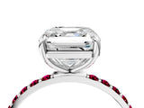 White gold Asscher Cut Diamond Solitaire Ring with Round with Garnet side stone Pavé Band and Prong Setting_16