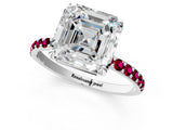 White gold Asscher Cut Diamond Solitaire Ring with Round with Garnet side stone Pavé Band and Prong Setting_25