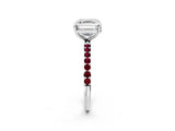 White gold Asscher Cut Diamond Solitaire Ring with Round with Garnet side stone Pavé Band and Prong Setting_26