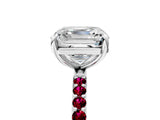 White gold Asscher Cut Diamond Solitaire Ring with Round with Garnet side stone Pavé Band and Prong Setting_29
