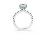 White gold Asscher Cut Diamond Solitaire Ring with Round with Green Sapphire side stone Pavé Band and Four-Prong Setting_15