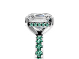 White gold Asscher Cut Diamond Solitaire Ring with Round with Green Sapphire side stone Pavé Band and Four-Prong Setting_17