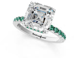 White gold Asscher Cut Diamond Solitaire Ring with Round with Green Sapphire side stone Pavé Band and Four-Prong Setting_25